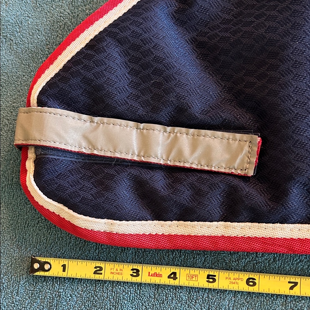 Like New WeatherBeeta Dog Coat Navy Blue Dog Coat with Red Trim 16” - Picture 3 of 9